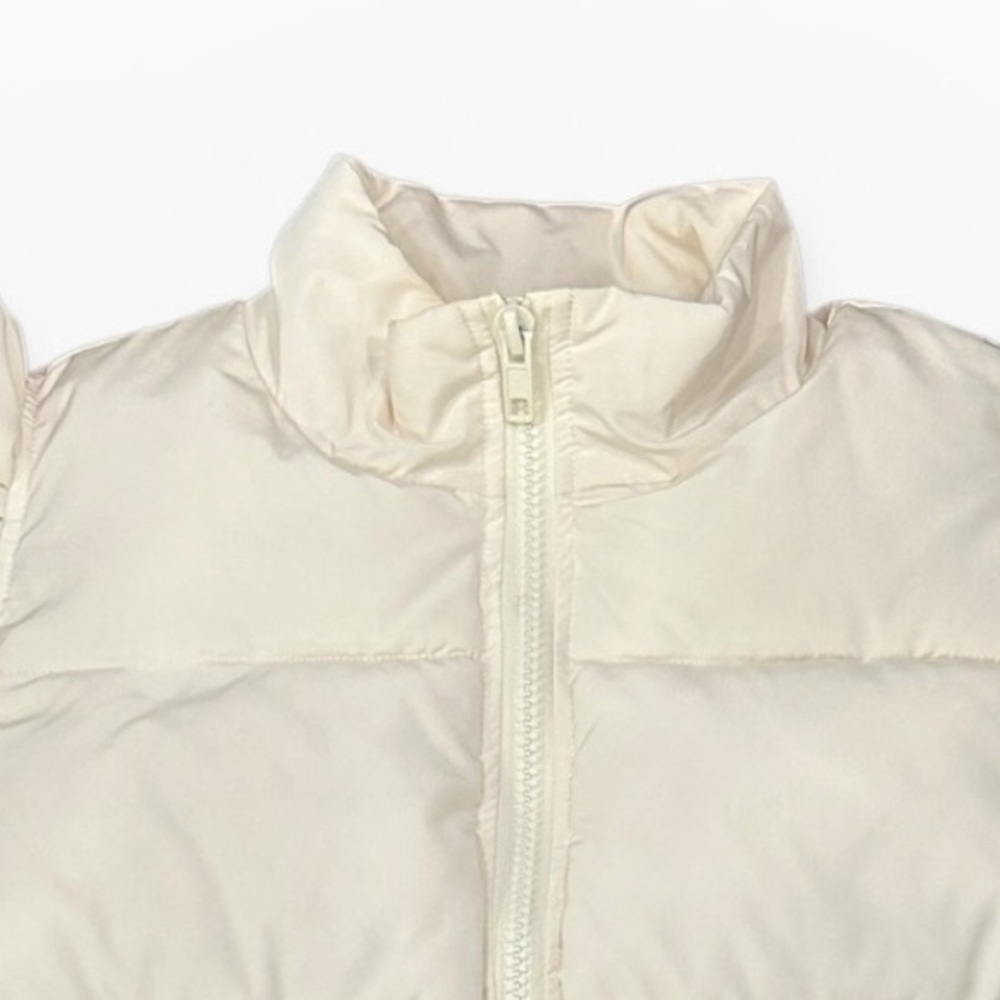 Jodifl Ruffle Sleeve Full Zip Puffer Vest Cream Pockets Size Large - Picture 7 of 11